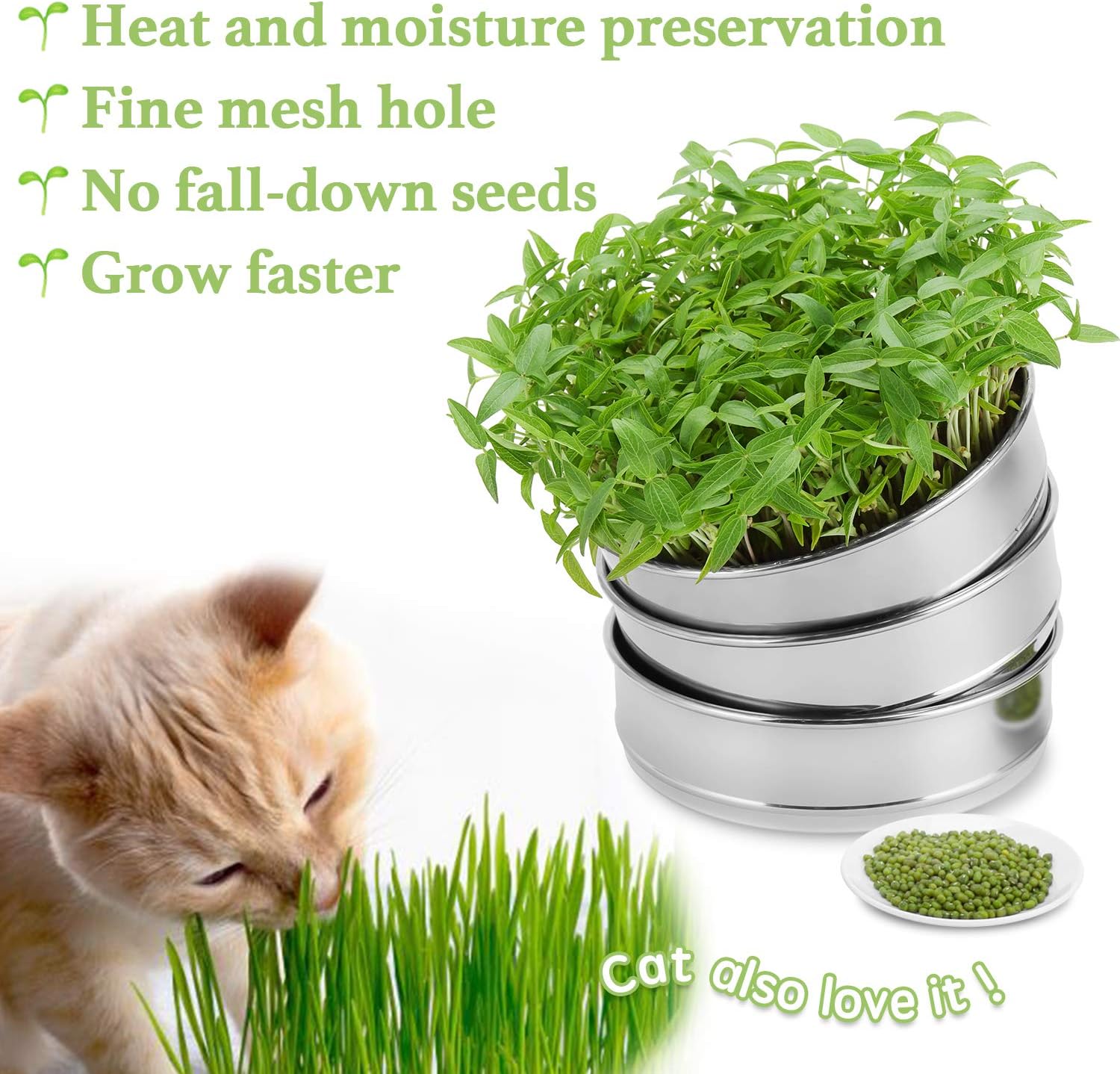 SOLIGT Stackable Stainless Steel Seed Sprouting Kit, 2-Tier Mesh Sprouting Trays, 1 Base and 1 Cover Lid | Come with