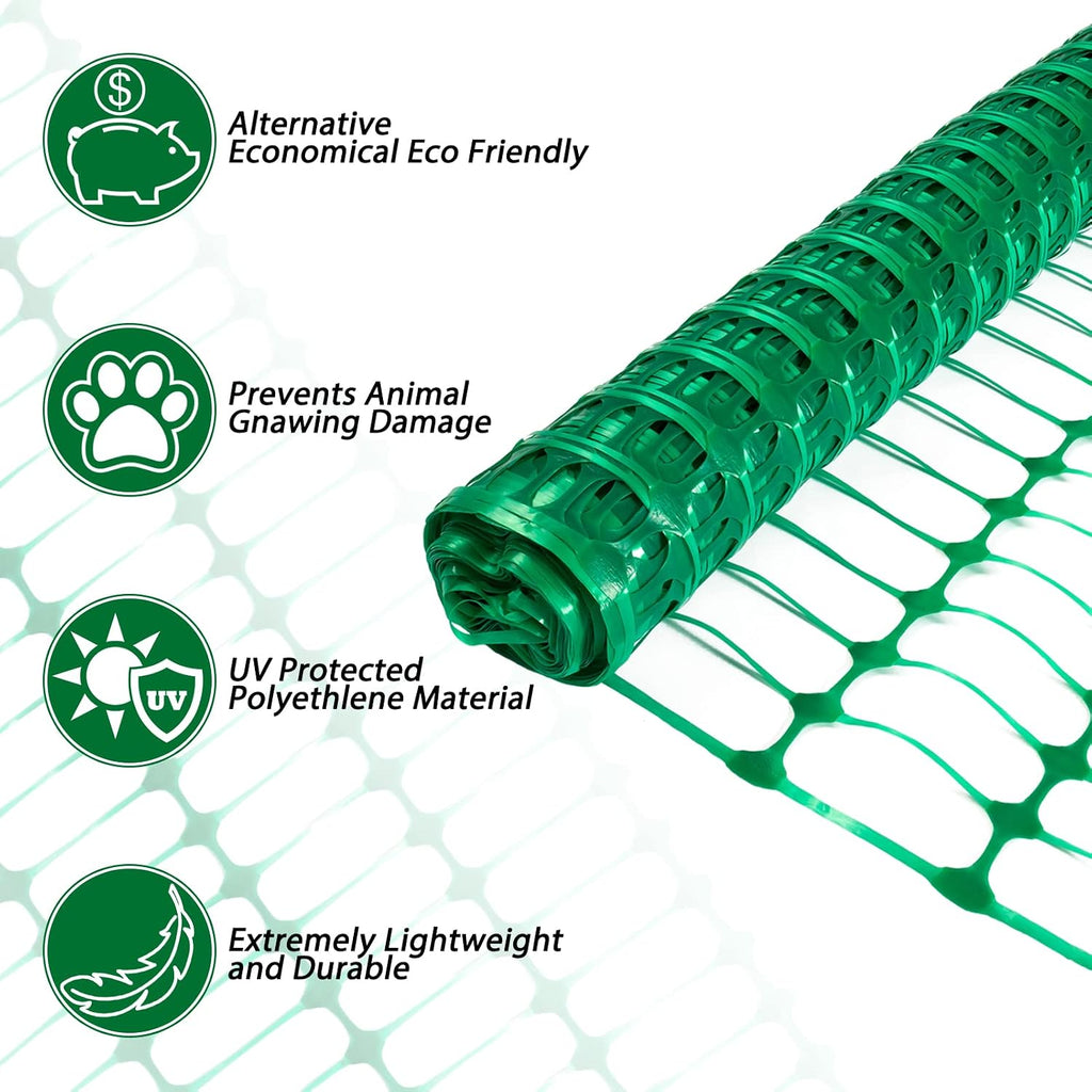 Safety Fence Plastic Mesh Fencing Roll,1 Roll with 25 Steel Stakes | Temporary Reusable Netting for Pool Fence, Garden