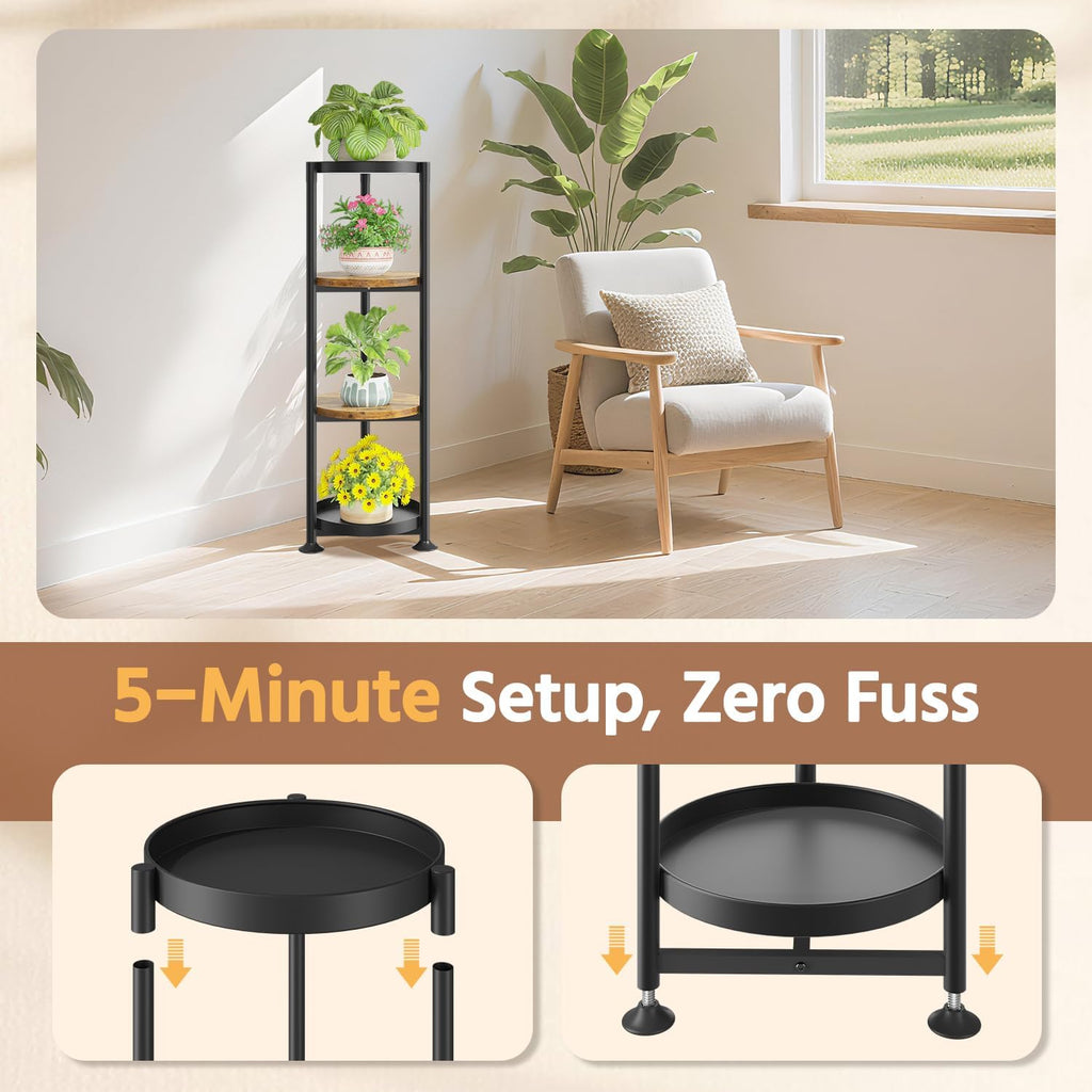 LASZOLA Plant Stand Tall Flower Holder for Indoor Corner, 4 Tier Black | Heavy Duty Metal Vertical Multi Level Shelf