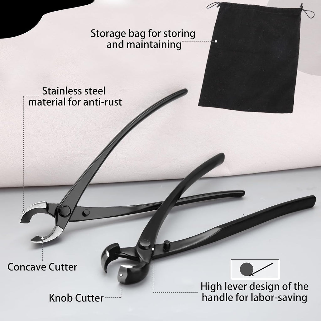 SPEEDWOX Bonsai Branch Tool Kit - Concave & Spherical Knob Cutters - Black, Modern Style - Ambidextrous, Stainless