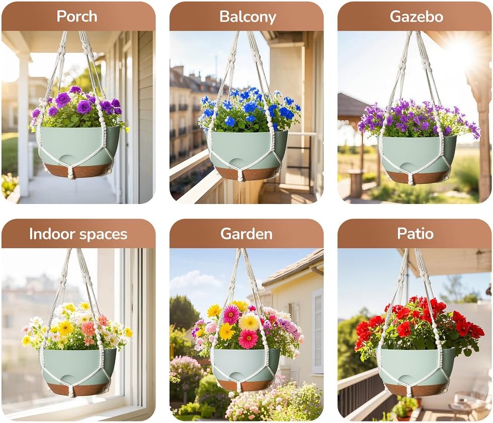 12 Inch Hanging Baskets for Plants Outdoor, Hanging Planters for Indoor Outdoor Plants, Hanging Planter with Self