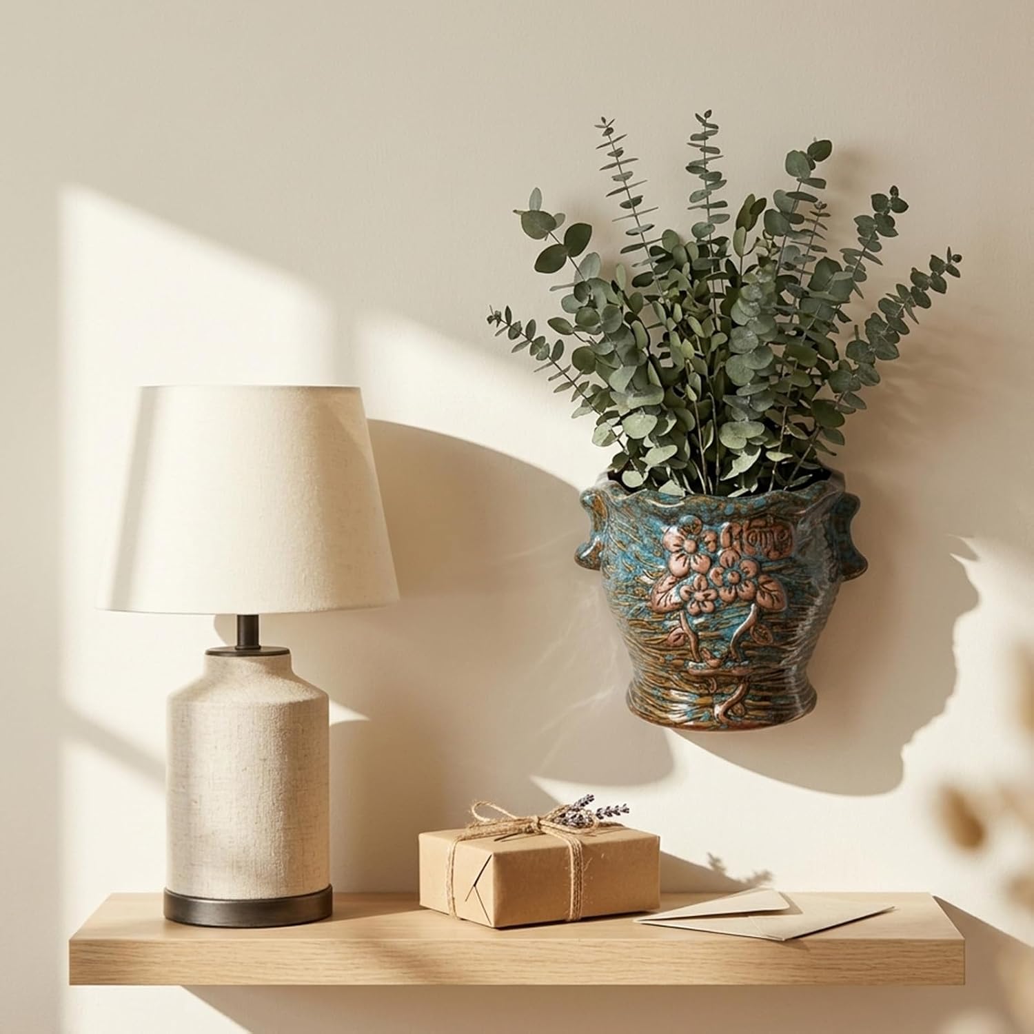 Ceramic Wall Planter for Indoor and Outdoor Plants, Decorative Ceramic Hanging Planter with Drainage Hole, Wall Hanging
