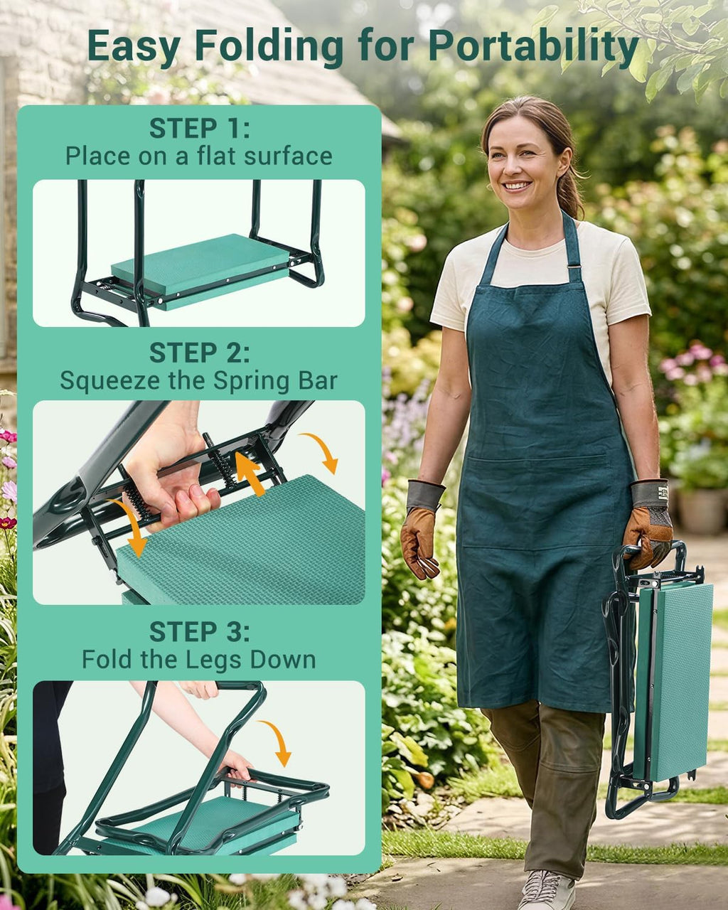 Ohuhu Garden Kneeler and Seat 8" Wider Pad Heavy Duty 2-in-1 Foldable Stool | supports 330 lbs, gardening tool, thicker