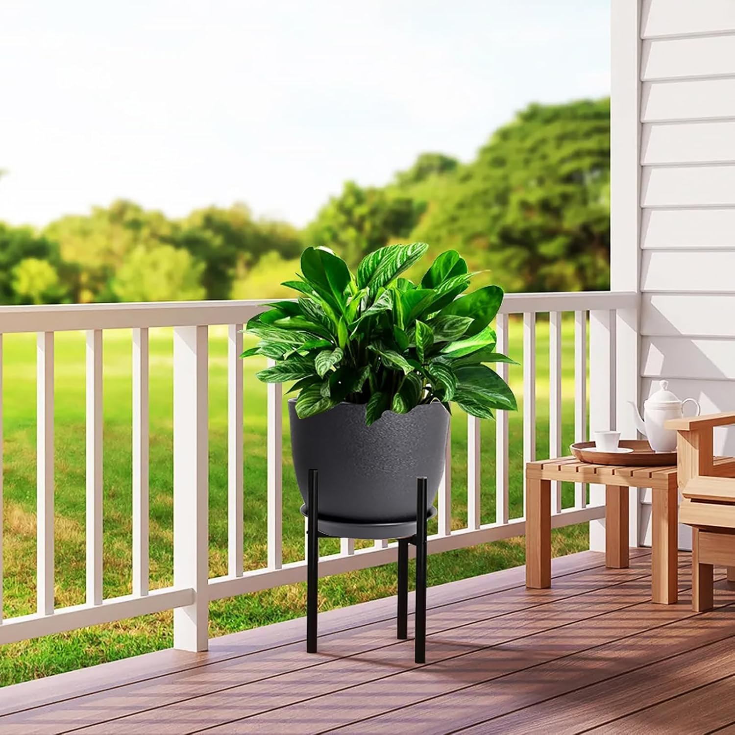 UOUZ 12inch Large Plant Pot, Modern Plastic Planter with High Driange Holes and Saucer for Indoor Outdoor Garden Plants