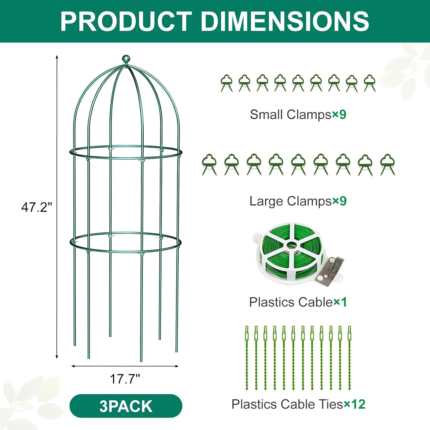 3 Pack Peony Cage, 17.7" x 47.2" Metal Plant Support Garden Trellis | Rustproof Tomato Cages Flowers Potted Obelisk