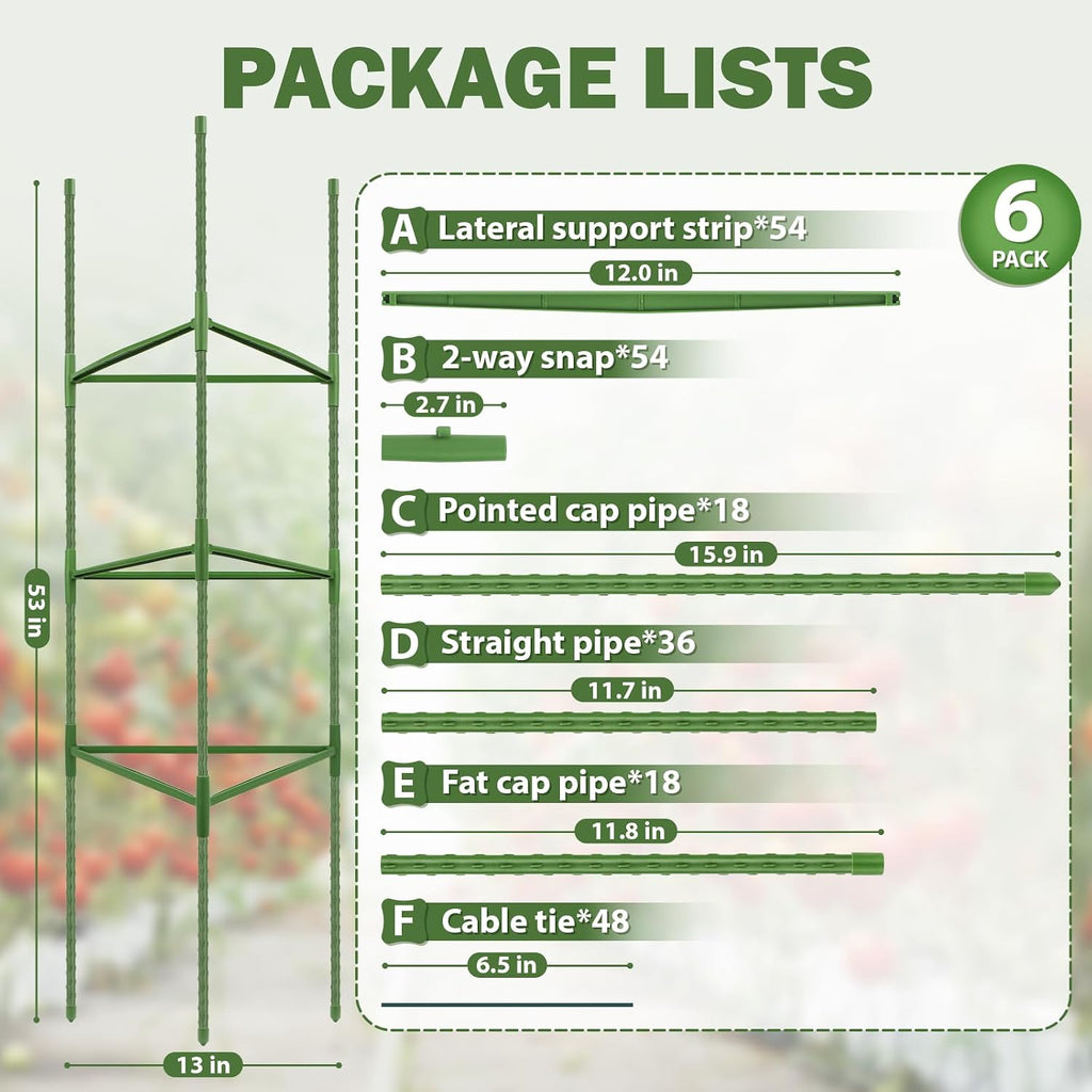 6 Pack 48 Inch Tomato Cages for Garden Plant Supports | Tomato Trellis for Potted Plants, Garden Plant Support Stakes