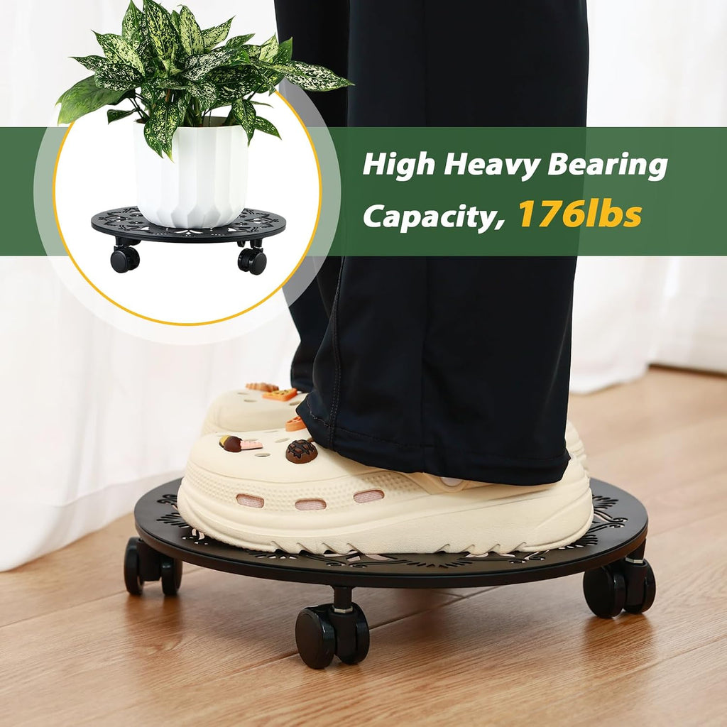 4 Pack Rolling Plant Caddy with Wheels 14 Inch, Plant Rollers with Wheels Metal Plant Caddy with Wheels Heavy Duty