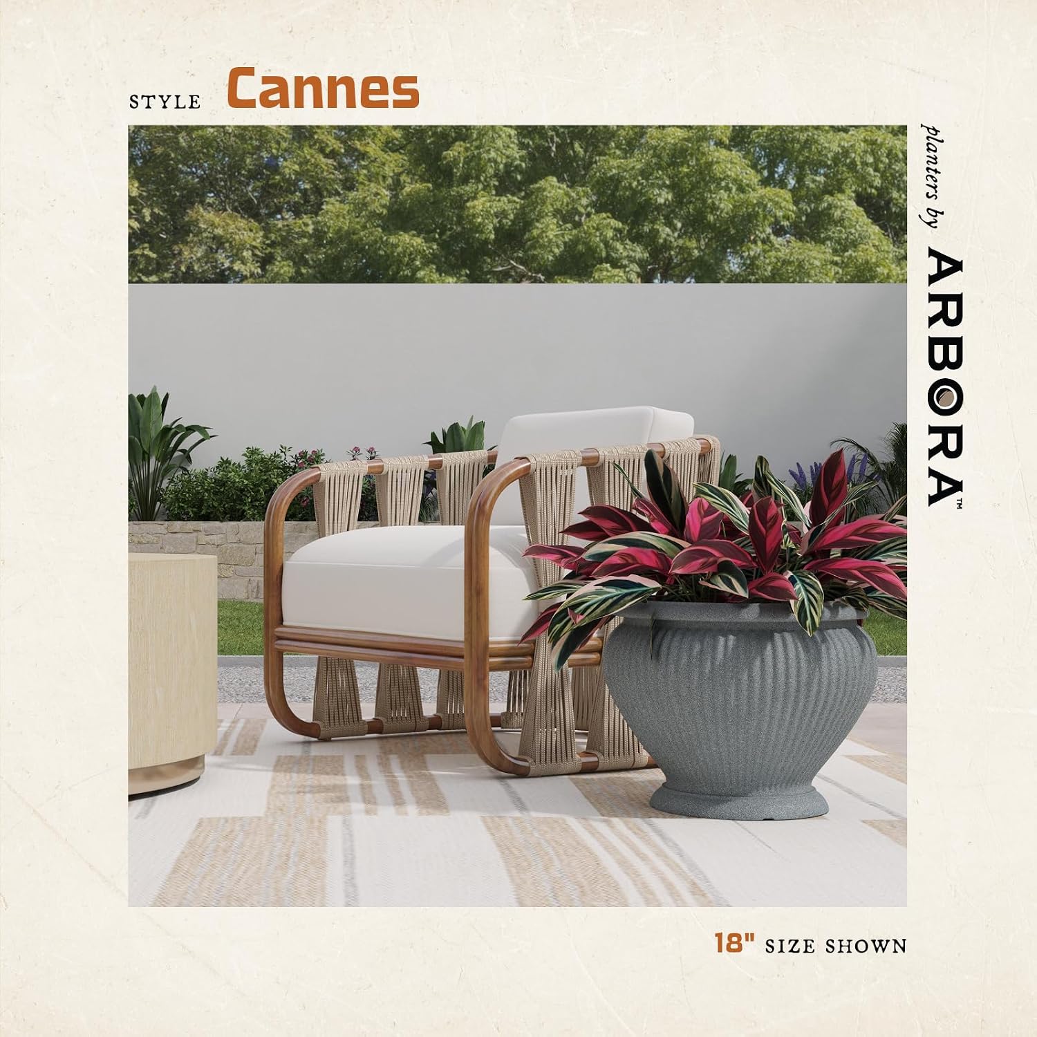 ARBORA 18" Cannes Urn Planter - Lightweight Polyresin Decorative Plant Pot | Lightweight with Stone-Like Look, UV +