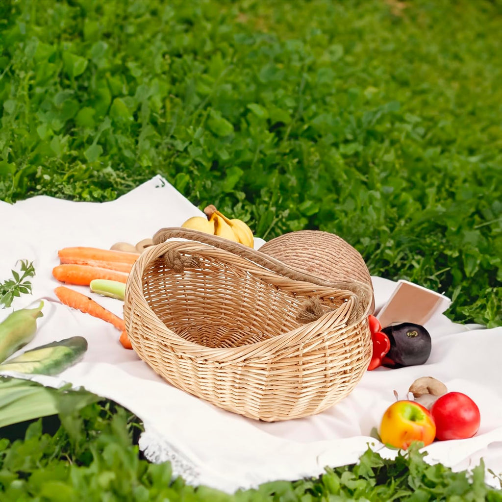 JJSQ Wicker Woven Basket with Jute Rope Handle Garden Harvest Basket Wicker Storage Baskets for Picnic, Easter