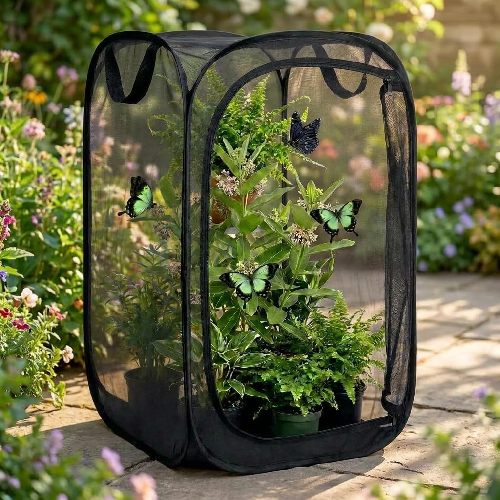 Mesh Plant Protection Enclosure, Portable Collapsible Garden Grow Cage with Mesh Barrier, Pest & Bird Proof Plant Cover