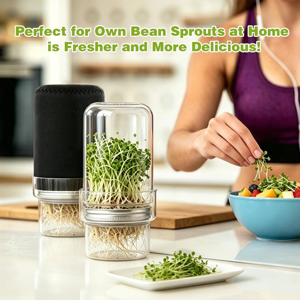 Sprouting Kit, 2 Wide Mouth Sprouting Jar with Stainless Steel Screen Sprout Lids, Blackout Sleeves, Drain Cover