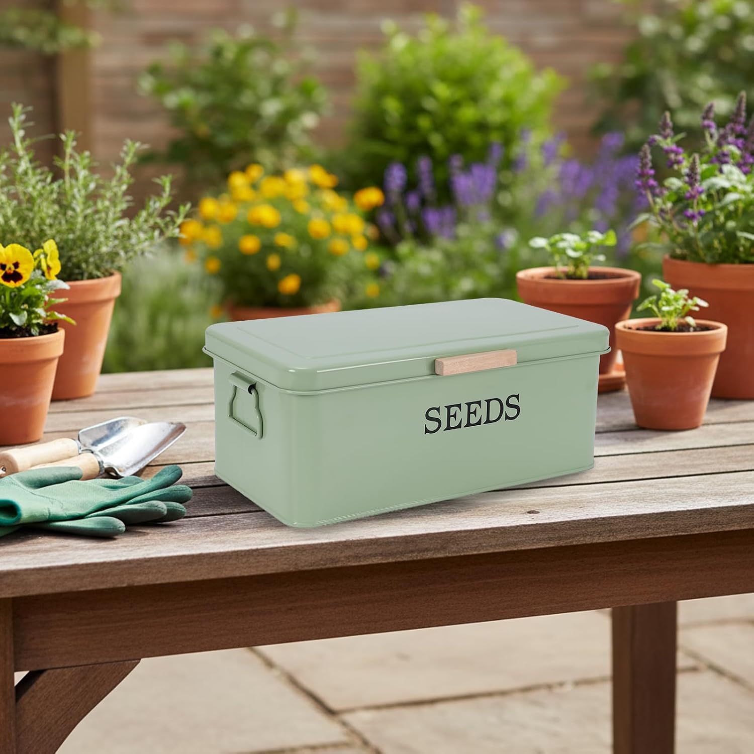 Seed Storage Organizer,Metal Seed Saving Box with Lid,4 Compartments Box with Safety Locks,Garden Supplies Container