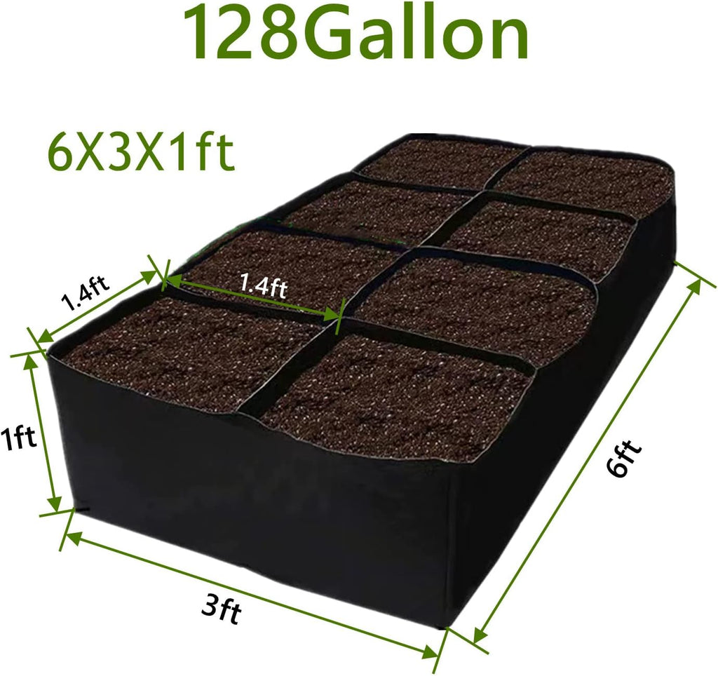 Niurui Fabric Raised Garden Bed 128 Gallon 8 Holes Rectangle 400G Thick Nonwoven Gardening Grow Bags Planting Container