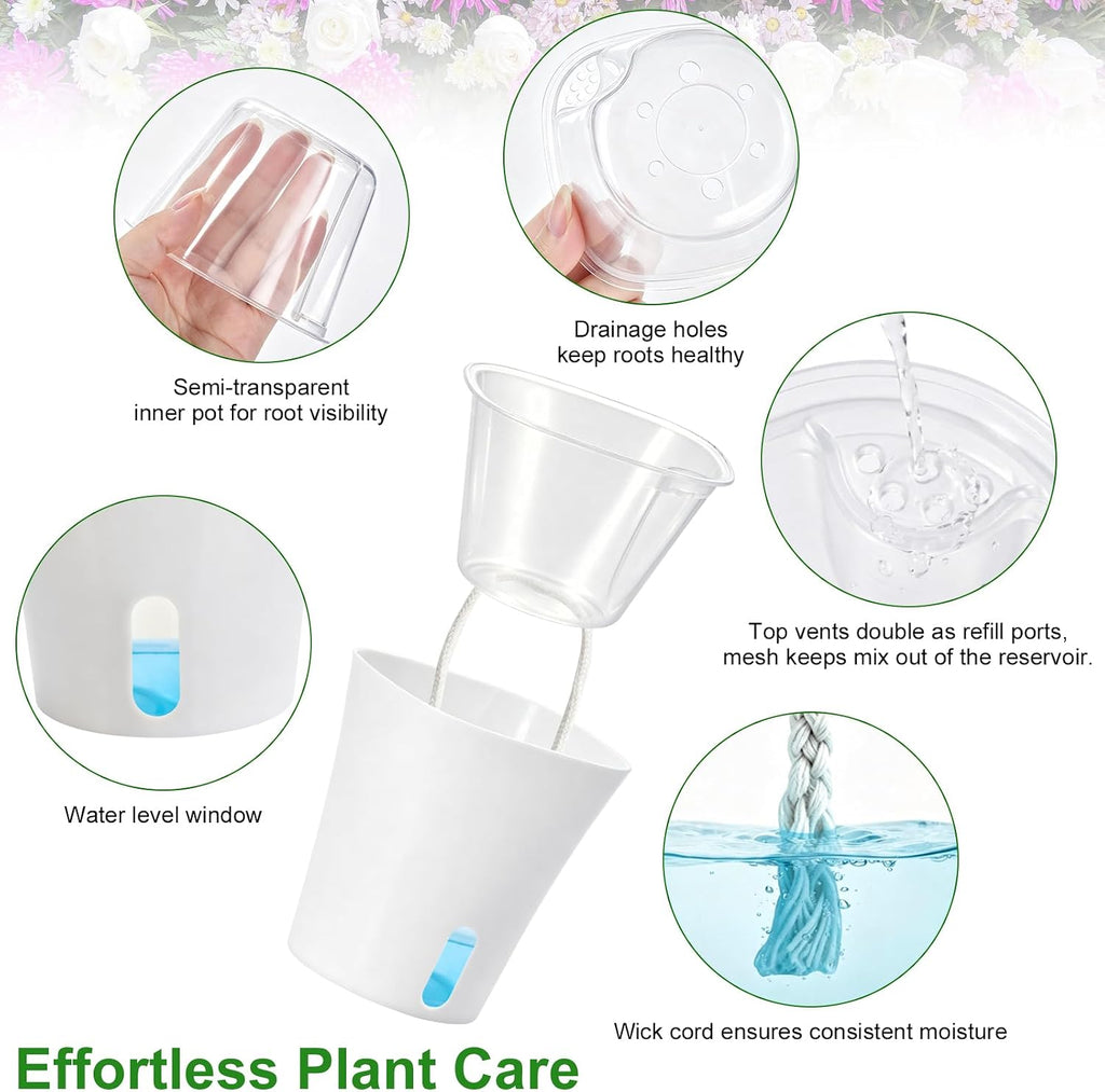4 Inch Self Watering Pots for Indoor Plants, 10 Pack Clear Nursery Pots with Drainage & Water Level Indicator, Plant