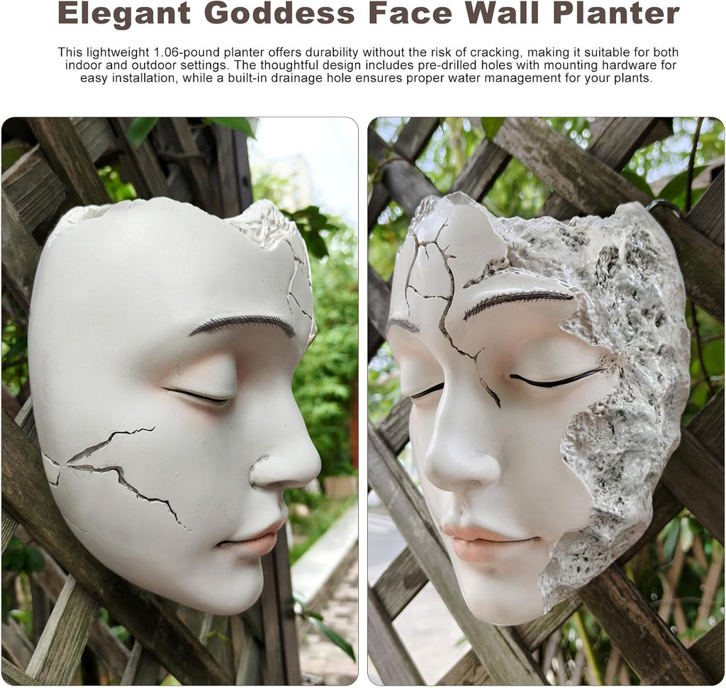 Elegant Face Wall Planter - Matte White Resin Flower Pot with Drainage Hole, 7.5" Artistic Hanging Vase for Succulents