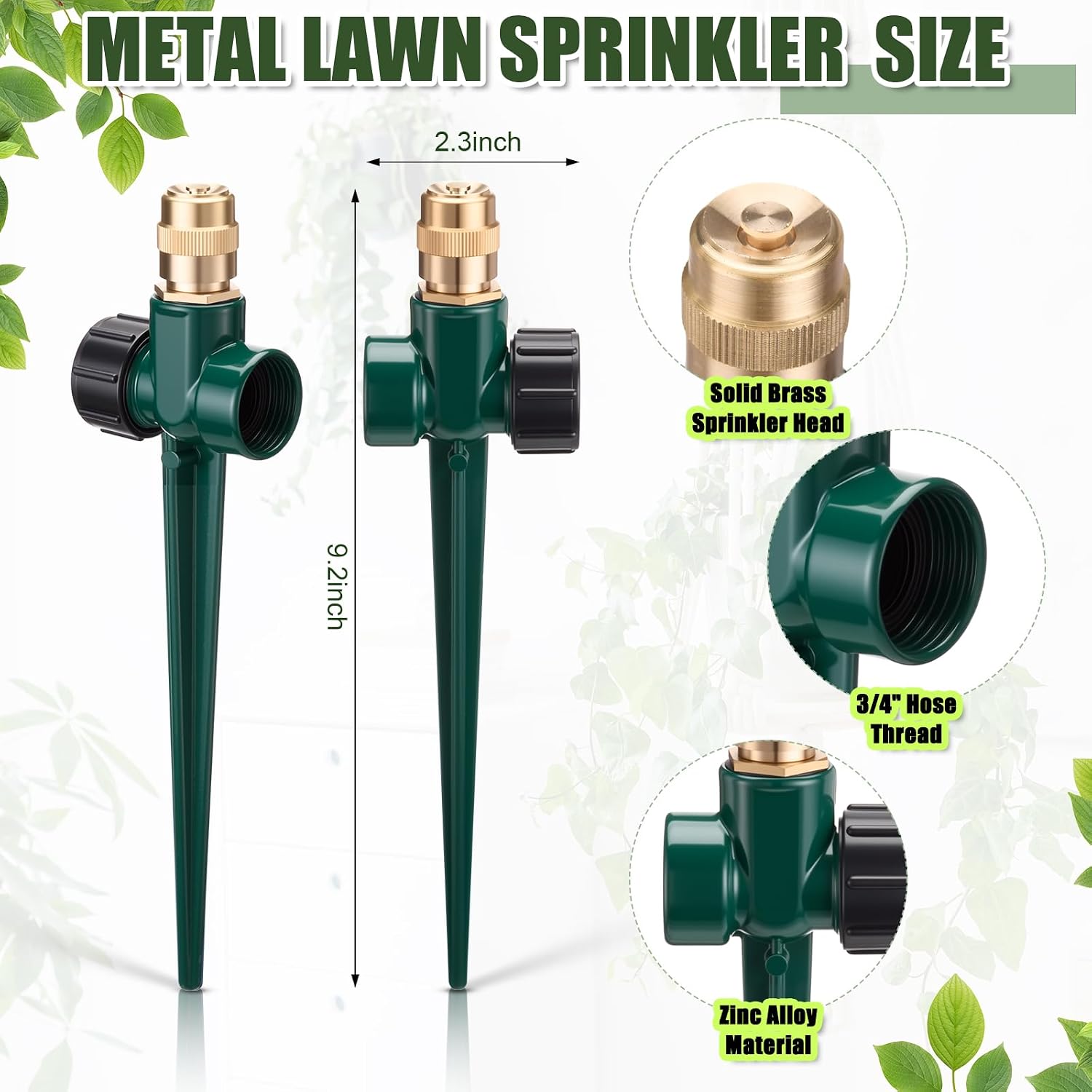 Tioncy 4 Pack Metal Lawn Sprinkler Automatic Garden Water Sprinkler on Spike Base 360 Degree Rotation with Adjustable