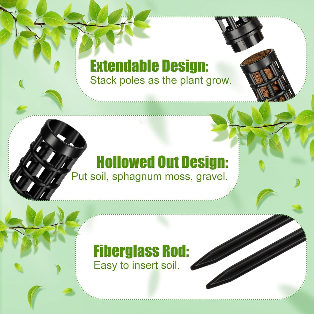 10 Set Plastic Moss Poles for Climbing Plants Indoor Stackable Self Watering Hollow Monstera Plant Support, Moss Not