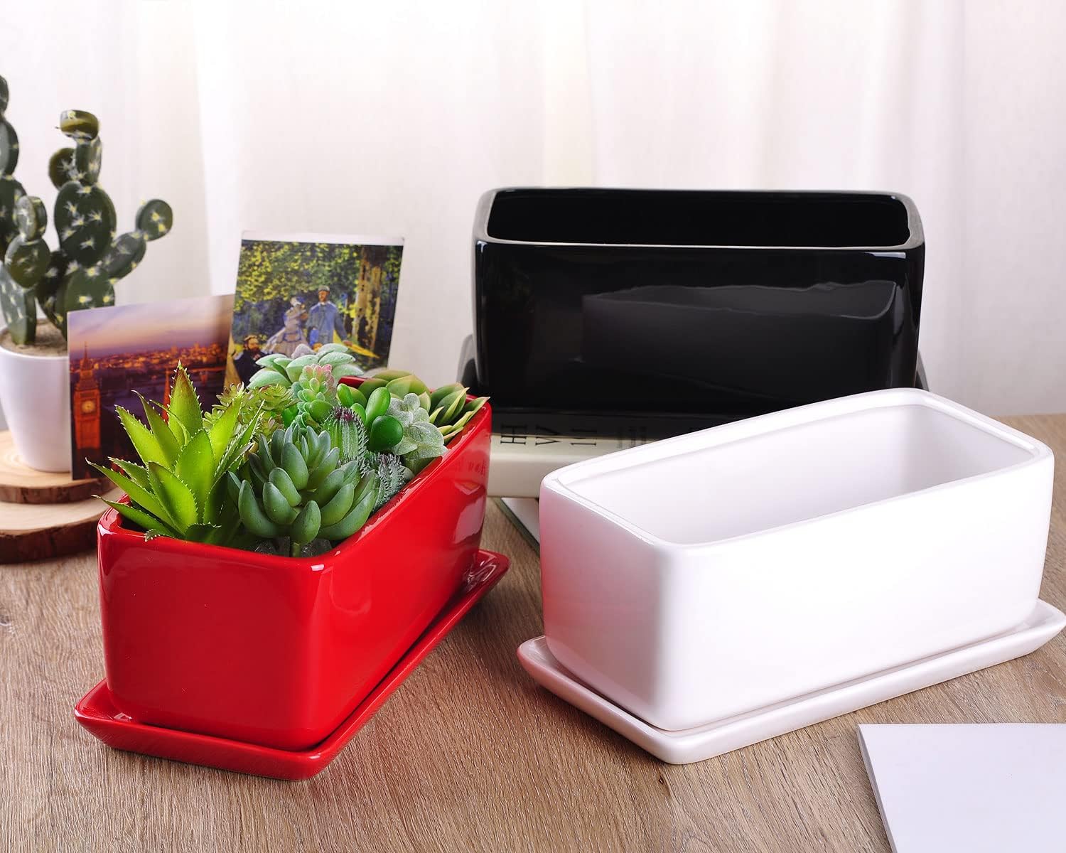 VanEnjoy 10 Inch White Rectangle Ceramic Succulent Planter Pot Decorative Cactus Plant Pot Flower Container with