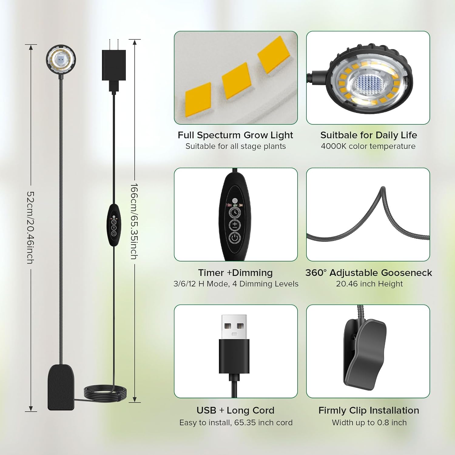 Small Plant Lights for Indoor Growing, Clip On Full Spectrum LED, 2 Pack | 7W Full Spectrum 4000K,25W