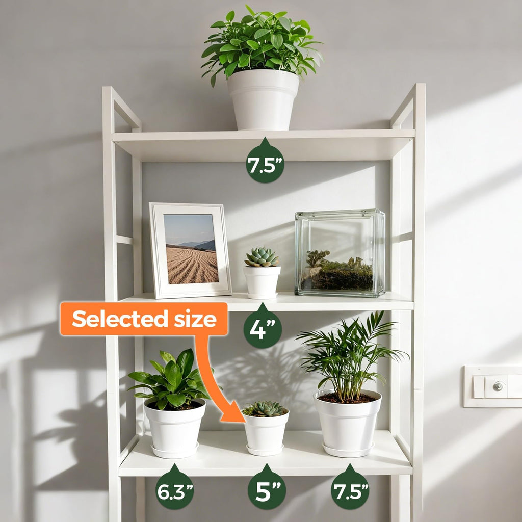 T4U Small Plant Pots 5 Inch 18 Pack, Plastic Flower Pots with Saucer White | Nursery containers for succulents cactus