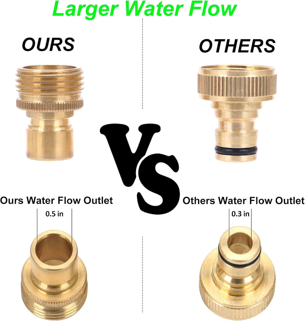 Brass Full Flow Garden Hose Quick Connect Fittings, Full Port Solid Brass Outdoor Water Hose Quick Disconnect Connector