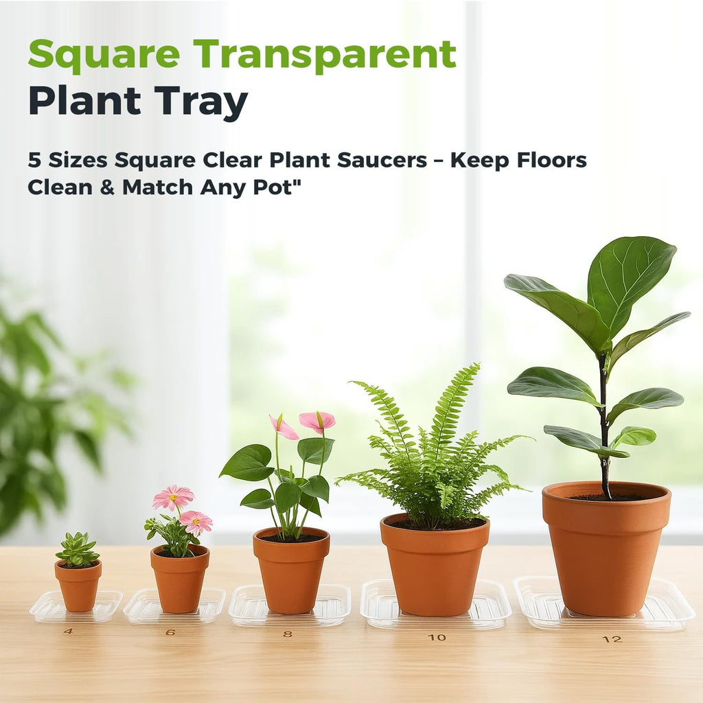 20 Pack Square Plant Saucer Plant Trays for Pots 10 Inch Plant Saucers for Outdoors and Indoor Clear Plant Pot Saucers
