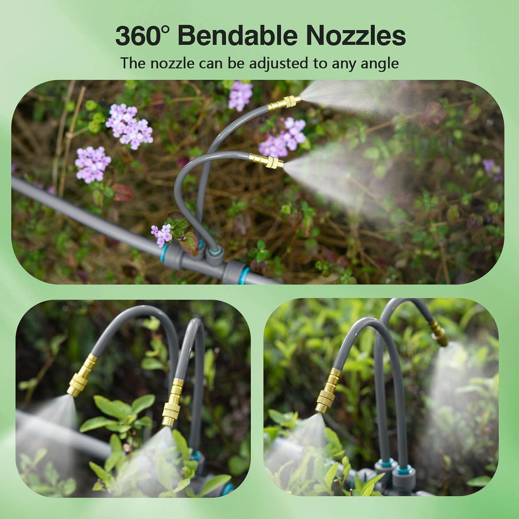 66 FT Drip Irrigation System - 360° Adjustable Garden Watering System | 40 Spray Nozzles, 2 Head, Garden Atomizing
