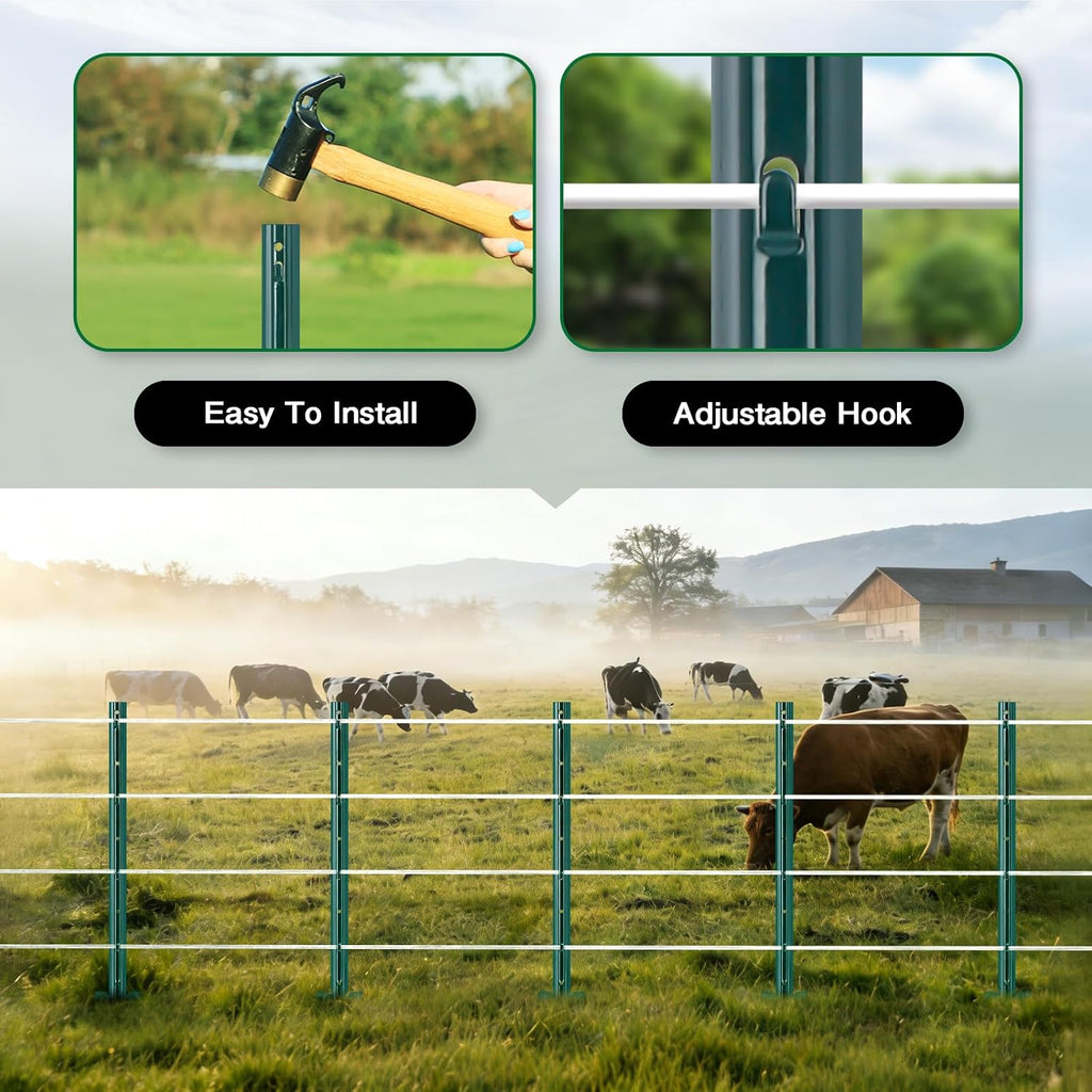 Gtongoko 5 Pack 5FT Heavy Duty Metal Fence Posts,Green U Channel No Dig Fence Stakes with Anchor Plate, Steel Posts for