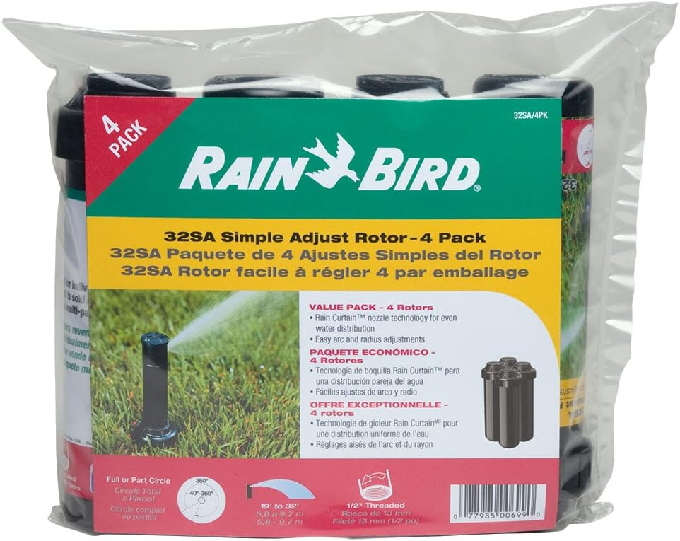 Rain Bird 32SA/4PKS Gear Drive Rotor, Full Circle, 19-32 Feet, 4-Pack
