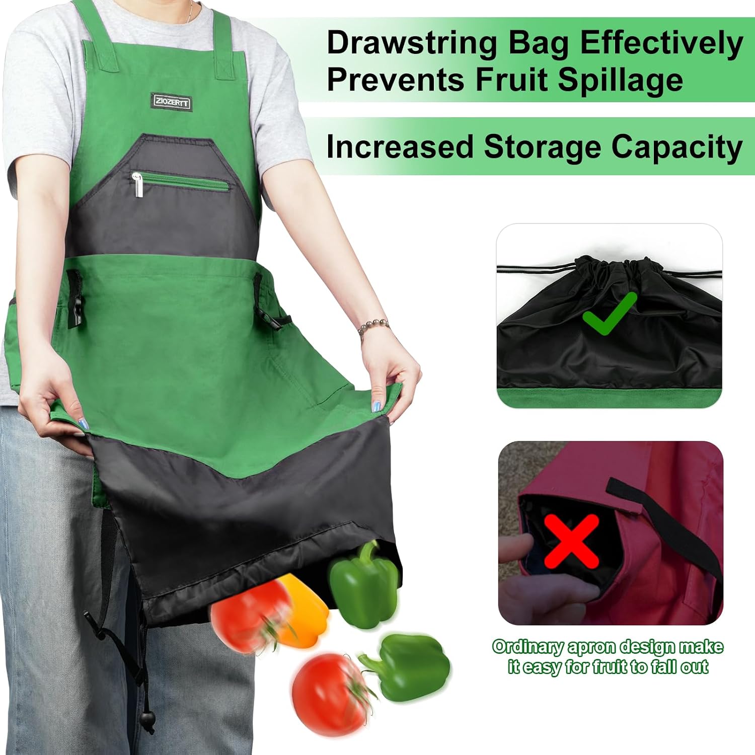 Garden Apron,Harvest Aprons with Drawstring Bag and Pockets for Women and Men,Canvas Fruit Picking Apron