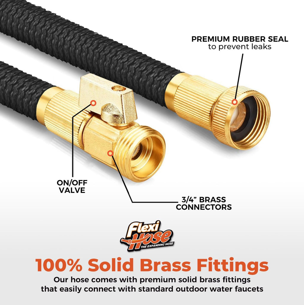 Flexi Hose with 8 Function Nozzle, 25FT - Lightweight Expandable Garden Hose, No-Kink Flexibility, 3/4 Inch Solid Brass