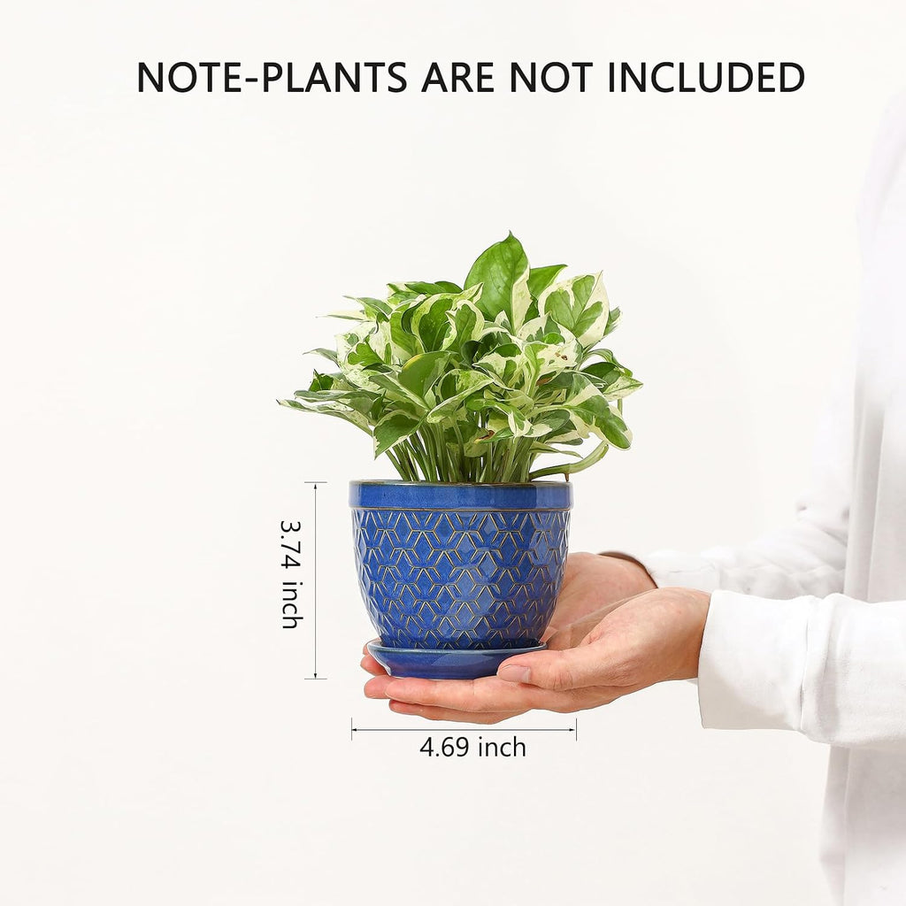 Sureasy Ceramic Plant Pots, 4.7 Inch Flower Pots for Indoor Plants, Succulent Pots with Saucer and Drainage Hole