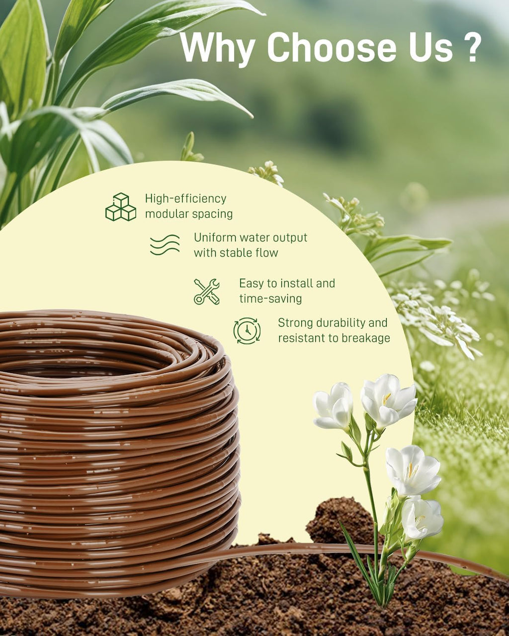 1/4" Drip Irrigation Tubing with 6" Emitter Spacing, (100 Ft Roll) Hydroponics Dripline with Built-in 0.5 GPH Dripper