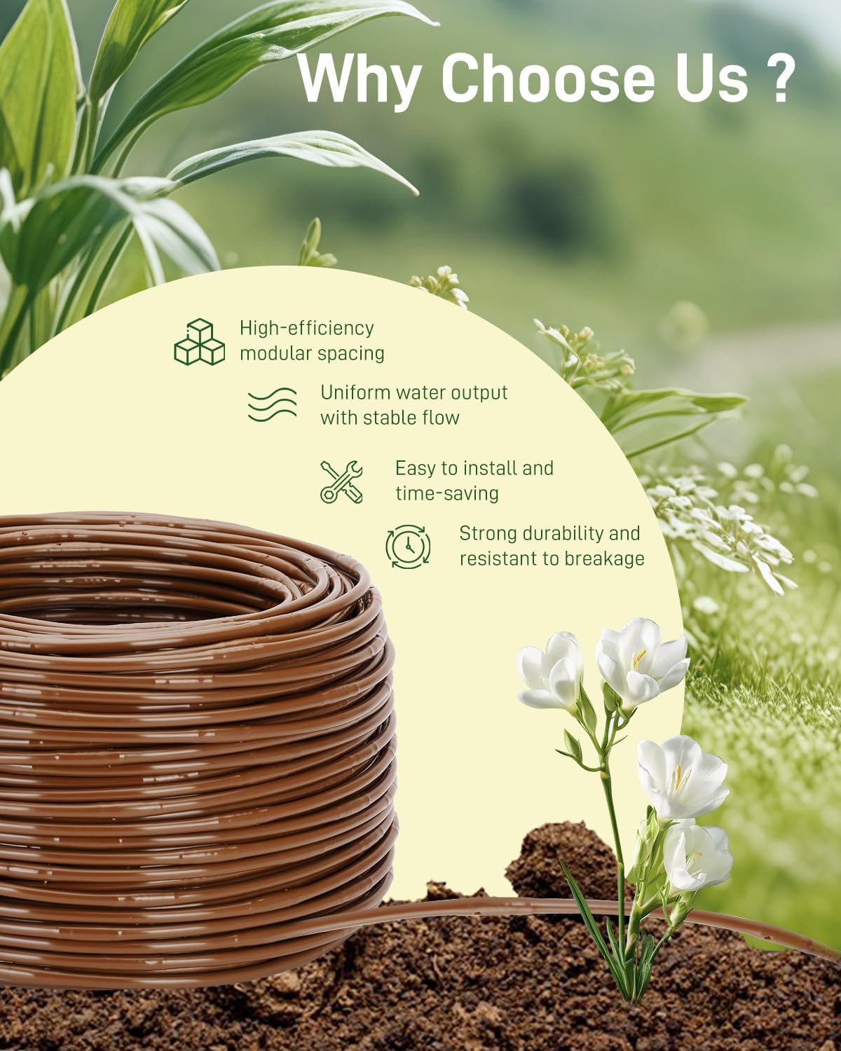 1/4" Drip Irrigation Tubing with 6" Emitter Spacing, (100 Ft Roll) Hydroponics Dripline with Built-in 0.5 GPH Dripper