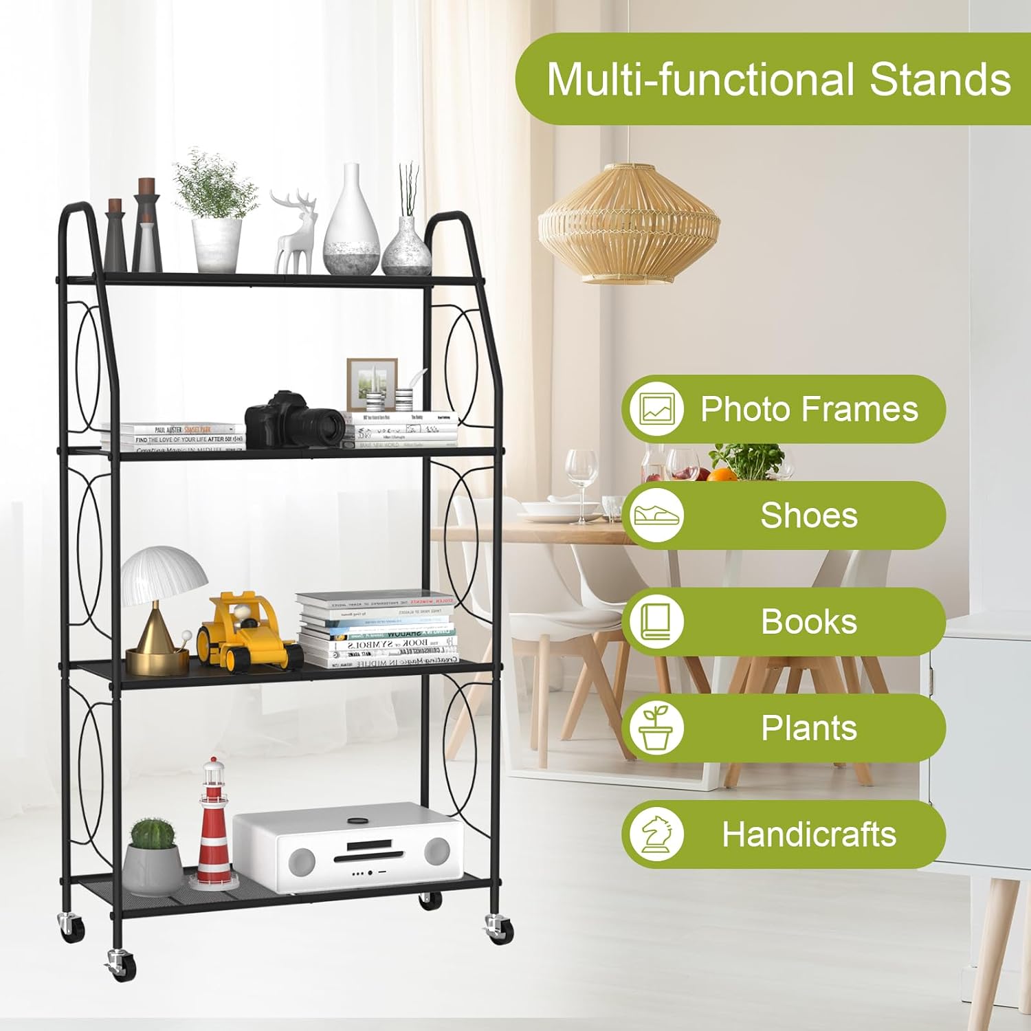 VyGrow 4 Tier Plant Stand with Wheels, Plant Shelf for Indoor Outdoor, Heavy Duty Metal Tall Plant Stands Holder Rack