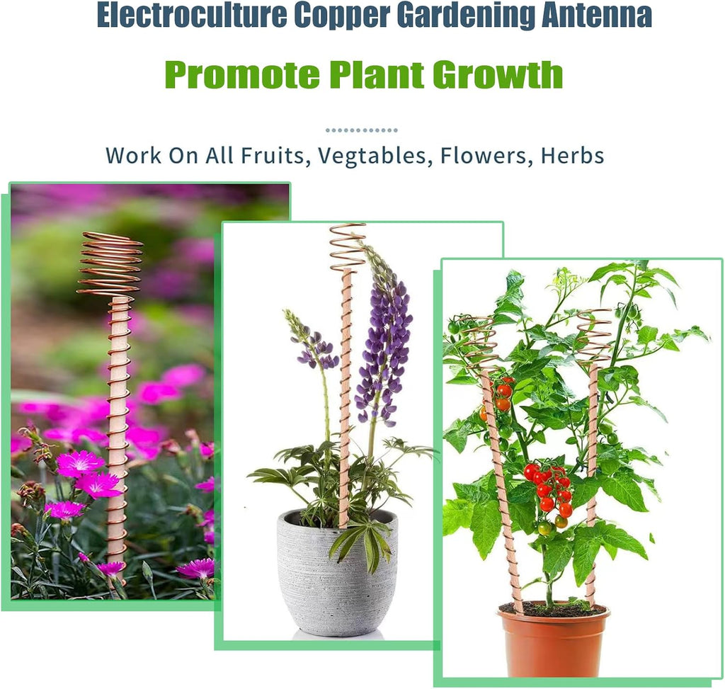 17" Electroculture Plant Stakes, 10 Pack Long Available Copper Garden Stake, Electroculture Copper Coil Wire Antennas