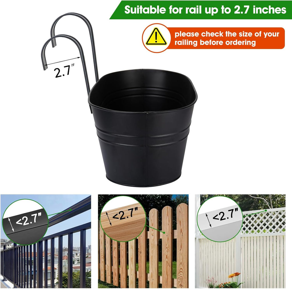Railing Planter Box, 16" Large Hanging Planters for Outdoor Plants, 3 Pack | balcony planters with Detachable Wide