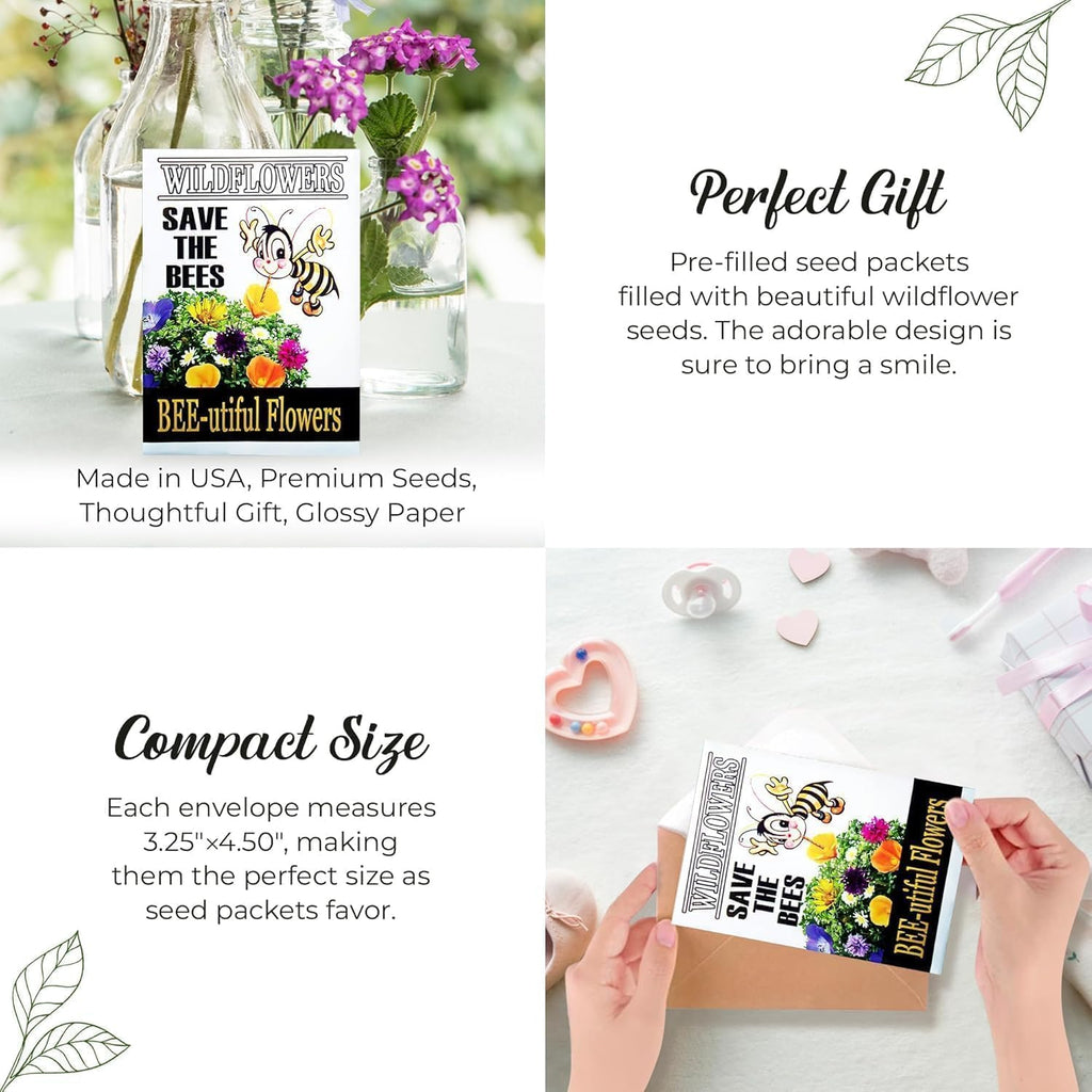 25 Wildflower Seed Packets - Flower Seeds for Guest - Save The Bees Pollinator Mix - Bulk Gifts Wild Flower Throw and