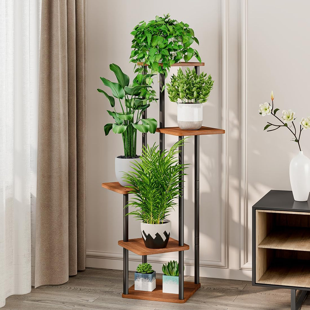 5 Tier Tall Plant Stand Indoor Corner Tiered Shelf Metal MDF Board | Sturdy Metal Frame,Space-saving Tiered Design