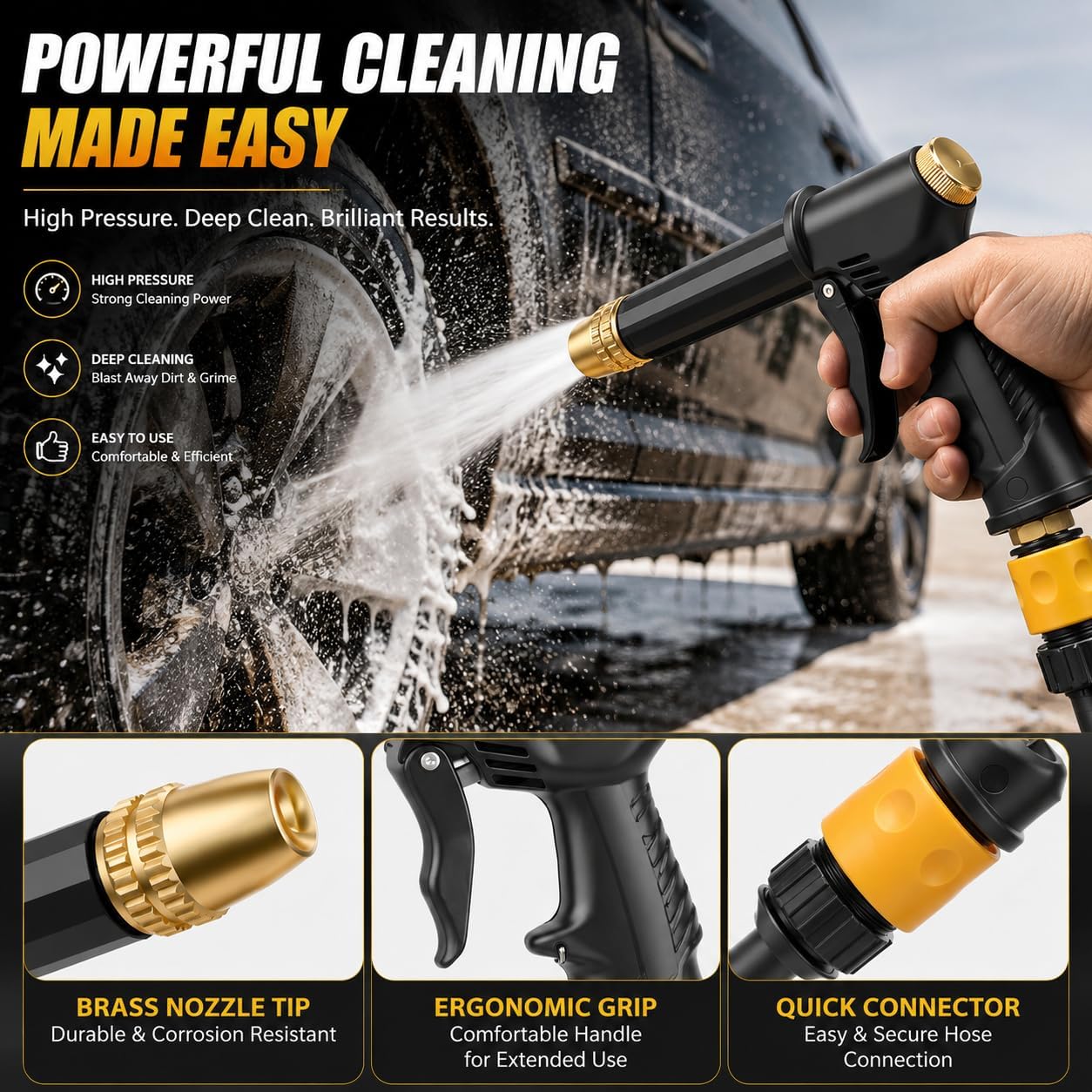 High Pressure Hose Nozzle, 2026 Upgraded Heavy Duty Water Spray Gun with 5 Adjustable Spray Modes, Metal Garden Hose