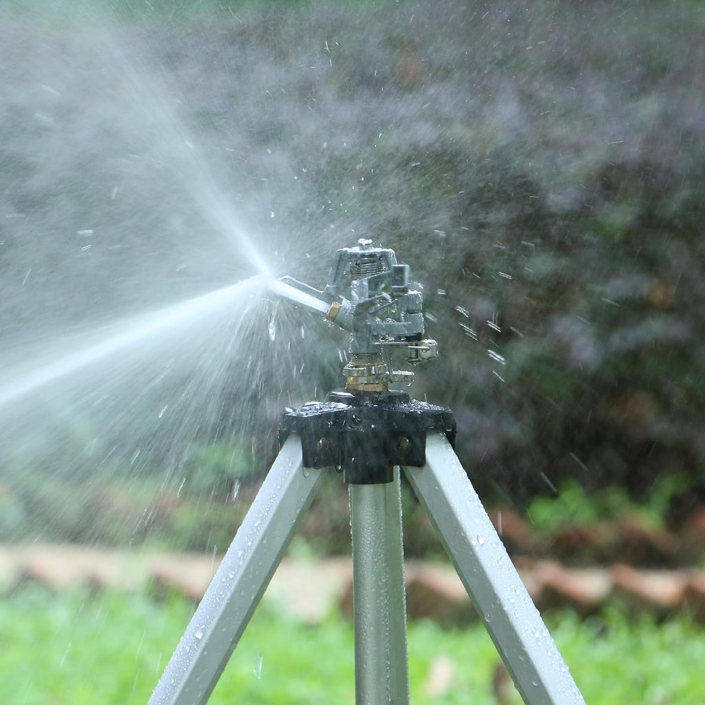 STYDDI Heavy Duty Impact Sprinkler on Tripod Base, Extra Tall Metal Pulsating Telescoping Tripod Sprinkler for Large