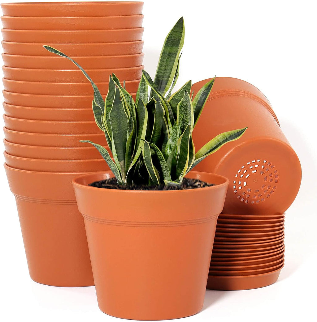 WOUSIWER 16 Pack 6 inch Plastic Planters, Plastic Indoor Planter Flower Pots, Heavy Duty and Stylish 6 Inch Plant Pots