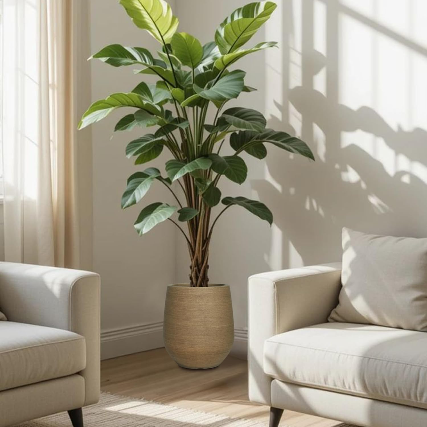 11.8" H Wood-look Plastic Tapered Planters with Drainage Holes and Plug | Indoor/Outdoor Use, UV/Weatherproof