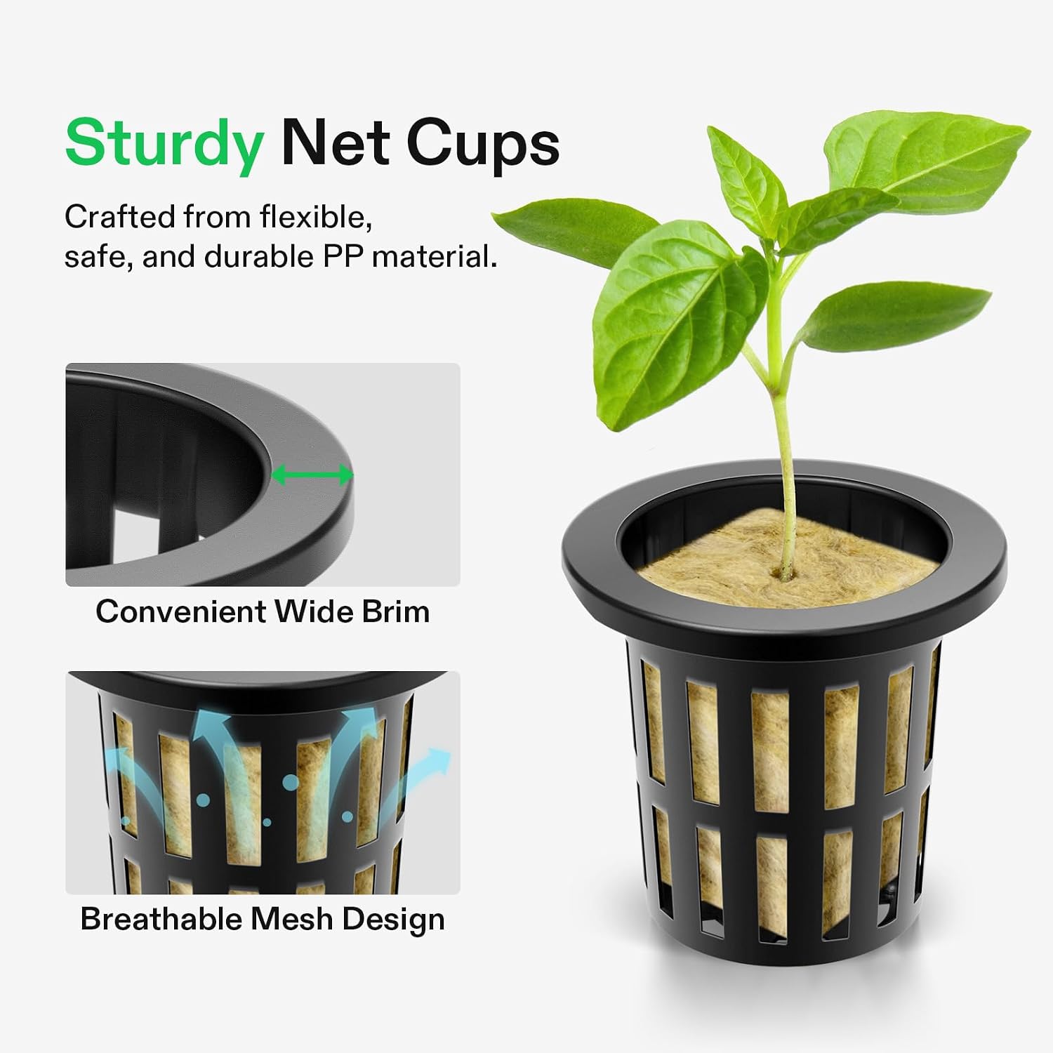 VIVOSUN 72 Rockwool Cubes & Net Pots Set for Hydroponics | 1.2" x 1.2" x 1.6" Cubes, 2" Net Cups for Hydroponic