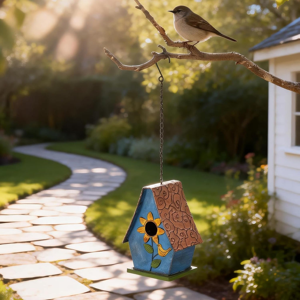 Metal Bird Houses for Outside Hanging, Decorative Sunflower Birdhouses for Outside, Rustic Weatherproof Hanging Bird
