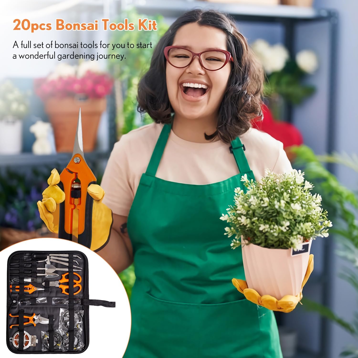 Bonsai Tools Kit 20 Pcs Garden Tools Set for Beginner, Gardening Gift for Women Men, Includes Bonsai Wire Kit, Plant