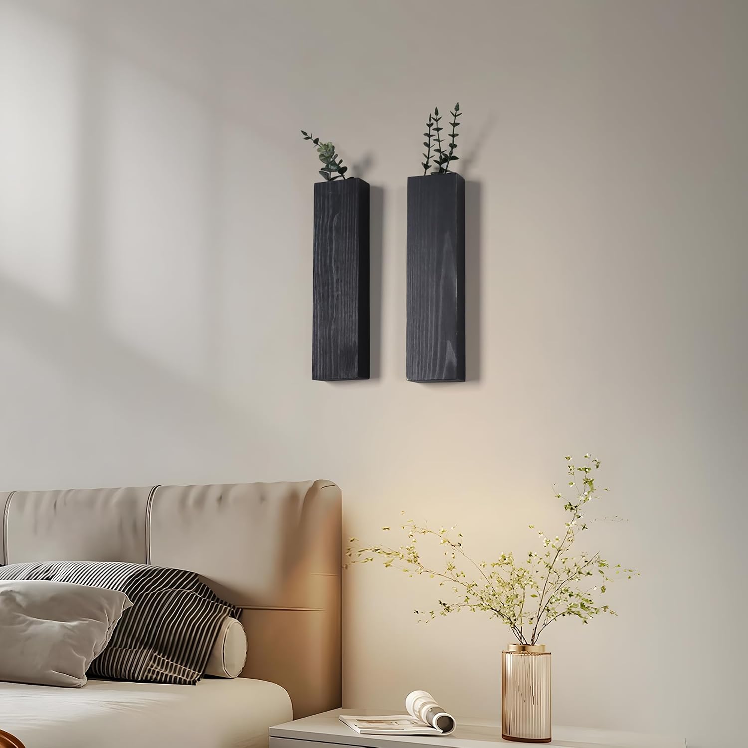 Wood Wall Planter Indoor, Farmhouse Wall Hanging Decor Pocket Planter Vase for Indoor Fake Plants Greenery,Dried