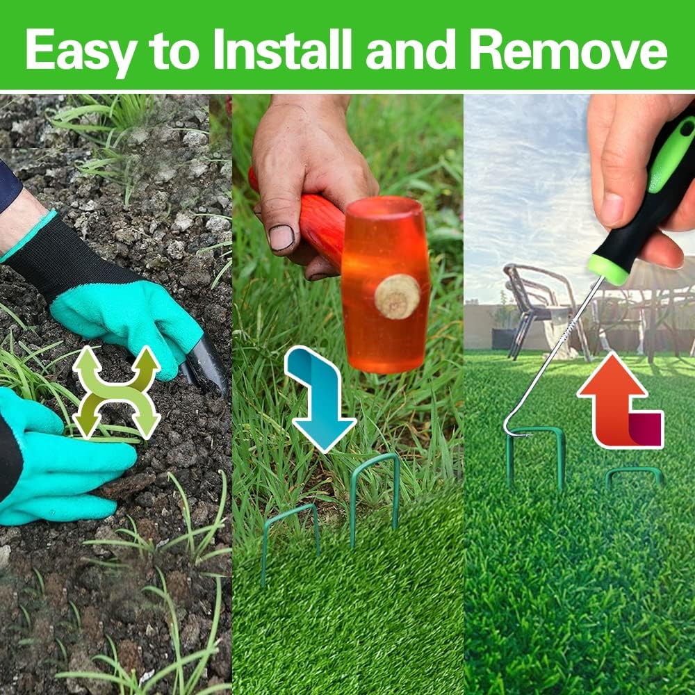 Bakulyor 100Pcs Green Landscape Staples 6 Inch Garden Artificial Turf Stakes Staples, 11 Gauge Lawn Galvanized Ground