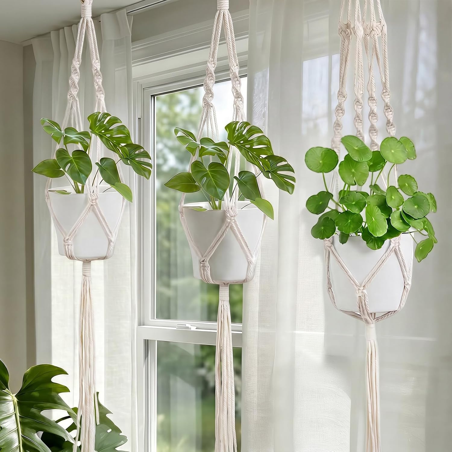 Laerjin Macrame Plant Hangers, Set of 6 Handmade Hanging Plant Holder Basket Stand Decorative Flower Pot Holder