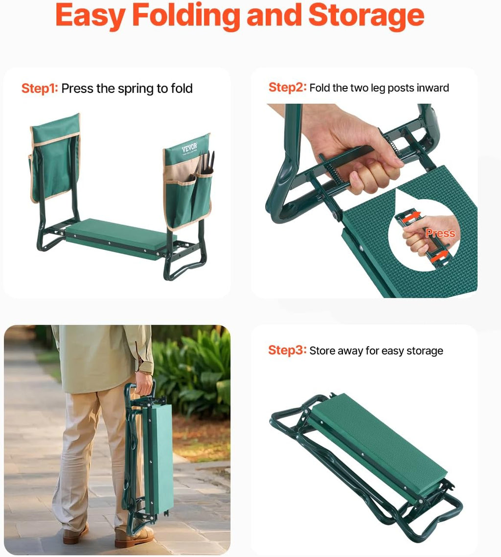 VEVOR Garden Kneeler and Seat Heavy Duty, Kneeling Bench for Gardening | Portable Garden Stool with Kneeling Pad and 2